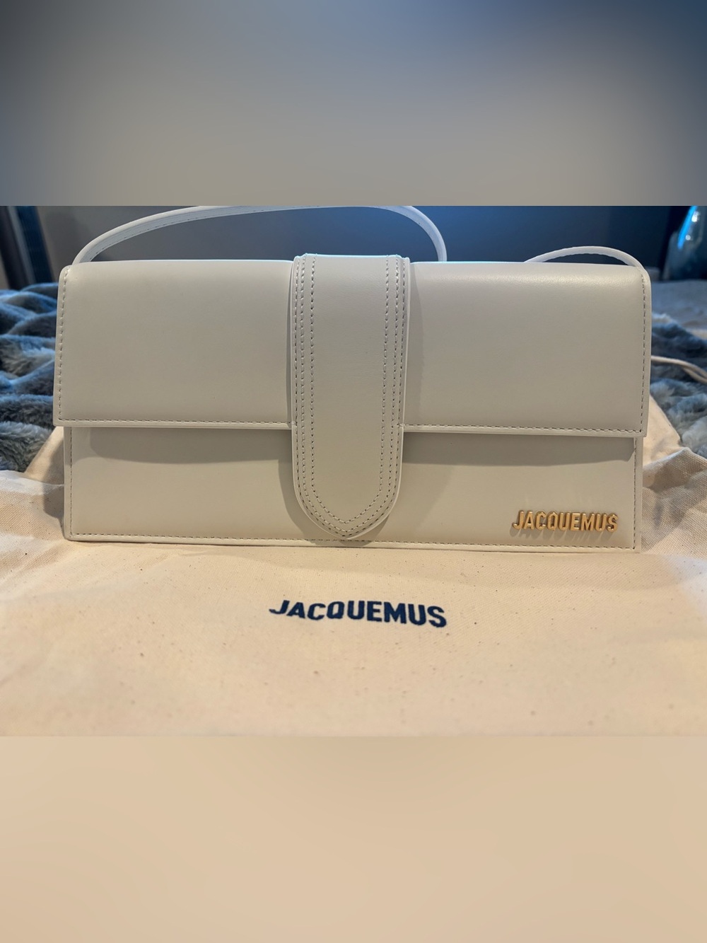 Jacquemus Cream Leather Crossbody Bag with Gold Logo